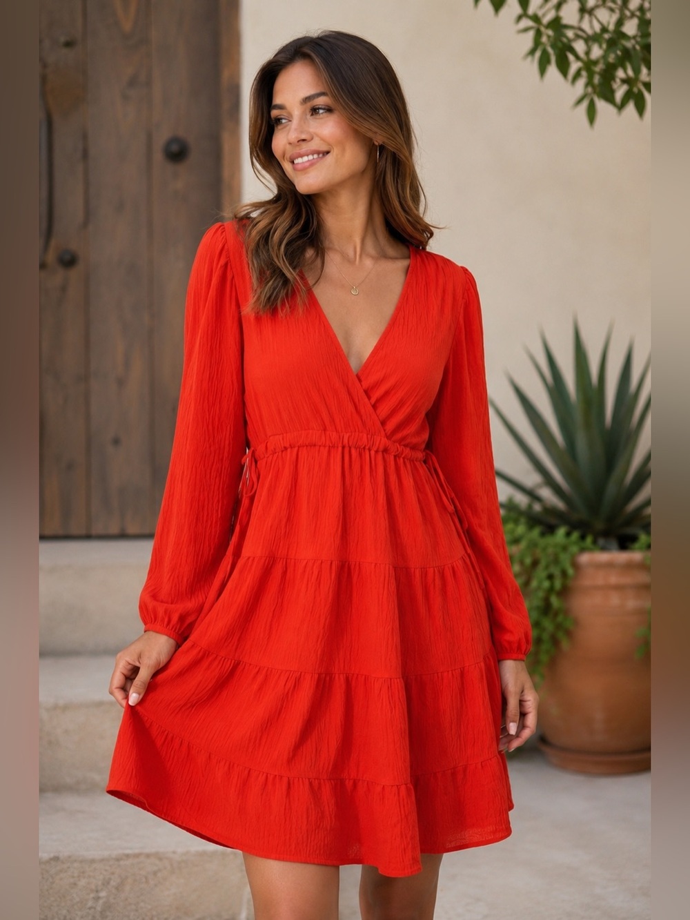 Max Studio London NWT Papaya Tiered Mini Dress XS Long Sleeve MSRP $168